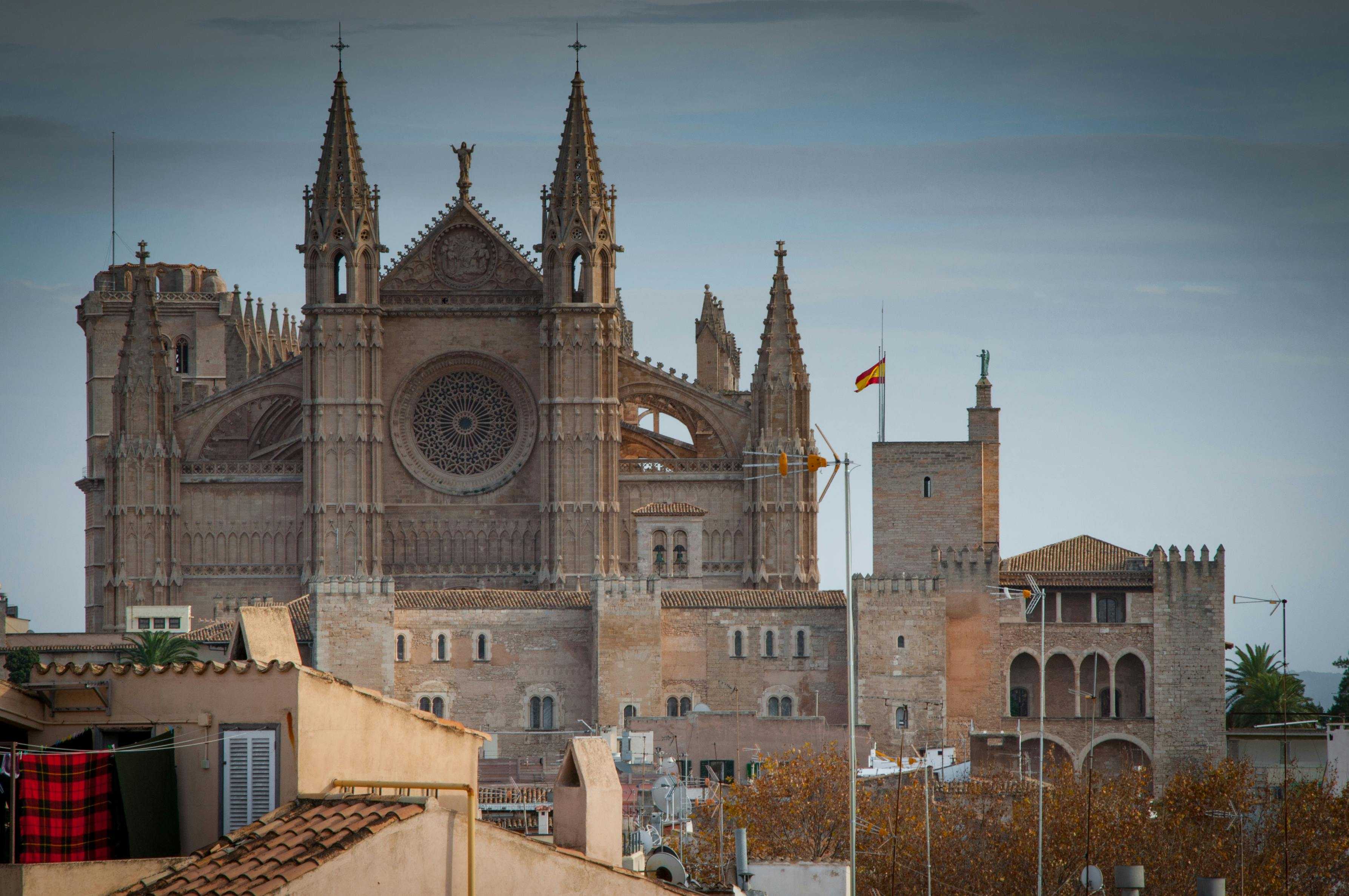 Beautiful gothic architecture of Palma Cathedral in Mallorca, Spain captured during the day.